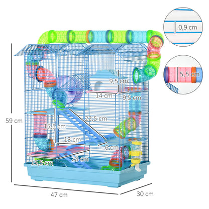 Hamster Metal 5-Tier Cage w/ Tunnels Multiple Platforms Blue