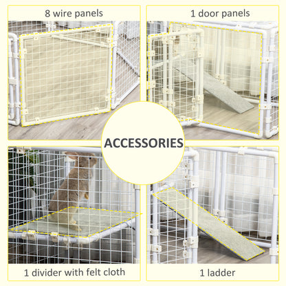 DIY Rabbit Hutch, 9PCs Guinea Pig Hutch, Large Bunny Cage with Door, Ladder, Divider for Small Animals