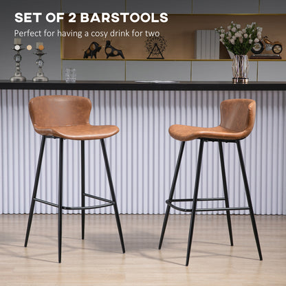 Bar Stools with Backs, Counter Height Stools, PU Leather Upholstered, Kitchen Stools, Steel Legs for Dining Room, Brown  Ireland