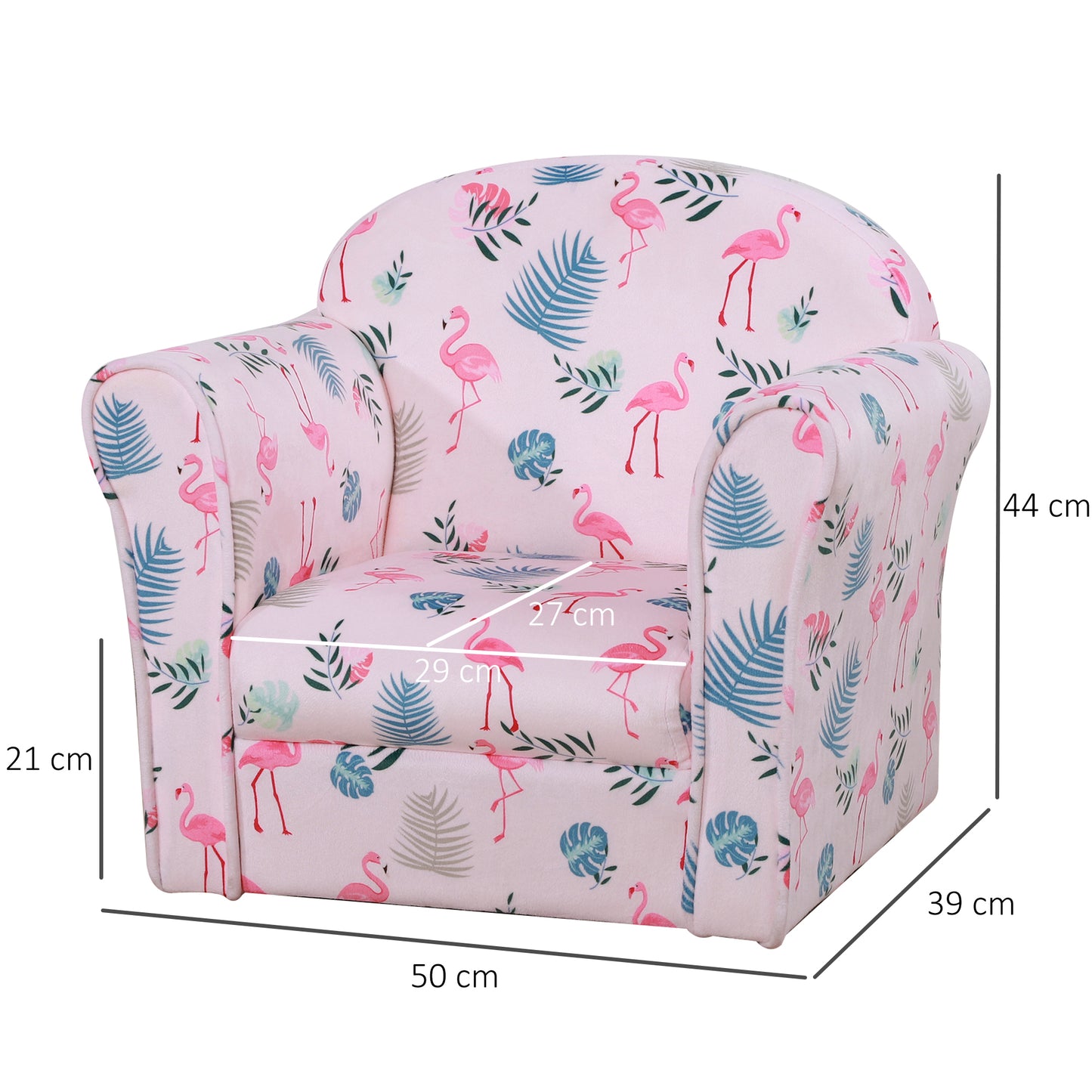 Childrens Armchair, Made of Polyester Very Comfortable  Flamingo and Safe Non-Slip Feet Suitable