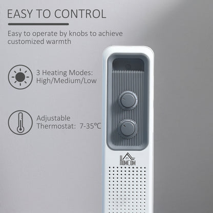 1630W Oil Filed Radiator with Timer w/ Three Modes Adjustable Thermostat Safety switch, White