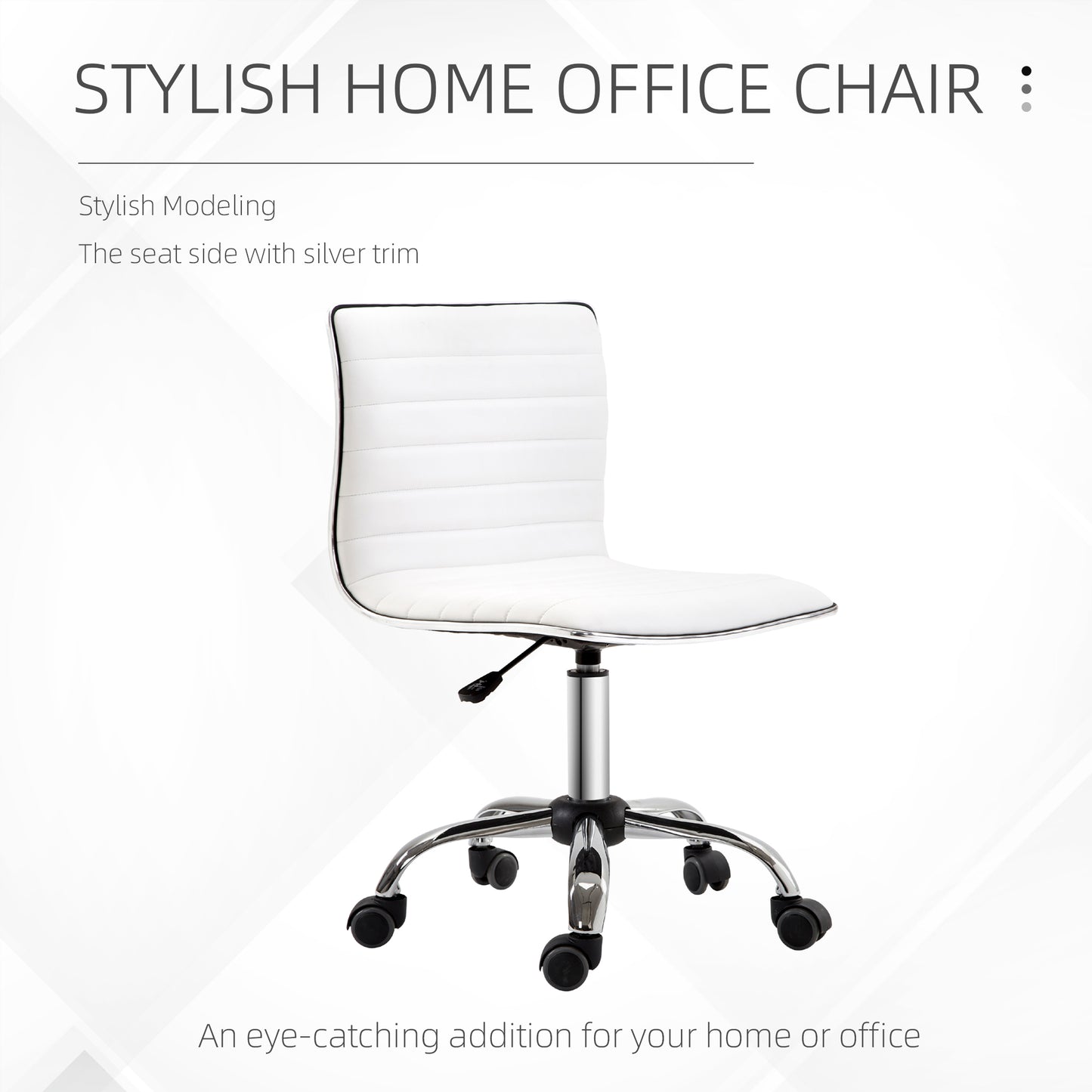 Swivel Office Chair Mid-Back Adjustable with PU Leather and Chrome Base-White