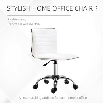 Swivel Office Chair Mid-Back Adjustable with PU Leather and Chrome Base-White