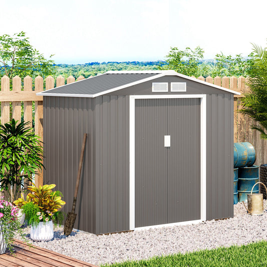 Outsunny Outdoor Garden Storage, 7ft x 4ft Lockable Polypropylene, w/ Air Vents Steel Grey 