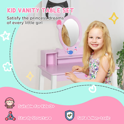 Kids Dressing Table W/Stool Set-Pink