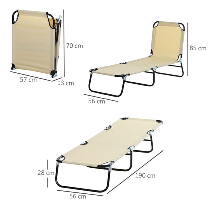 Portable Outdoor Sun Lounger, Lightweight Folding Chaise Lounge Chair w/ 5-Position Adjustable Backrest for Beach Beige