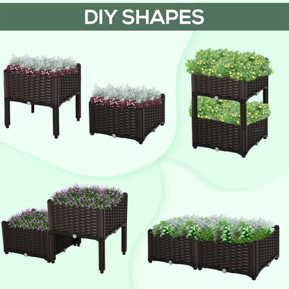 PP Set Of 2 Raised Outdoor Garden Planter Box Brown