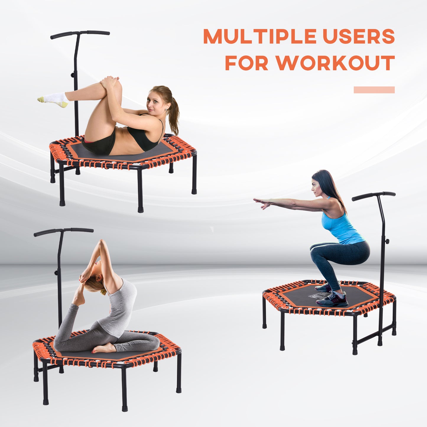 Mini Trampoline for Adults W/Adjustable Handle Bar, 4ft -Black/Orange