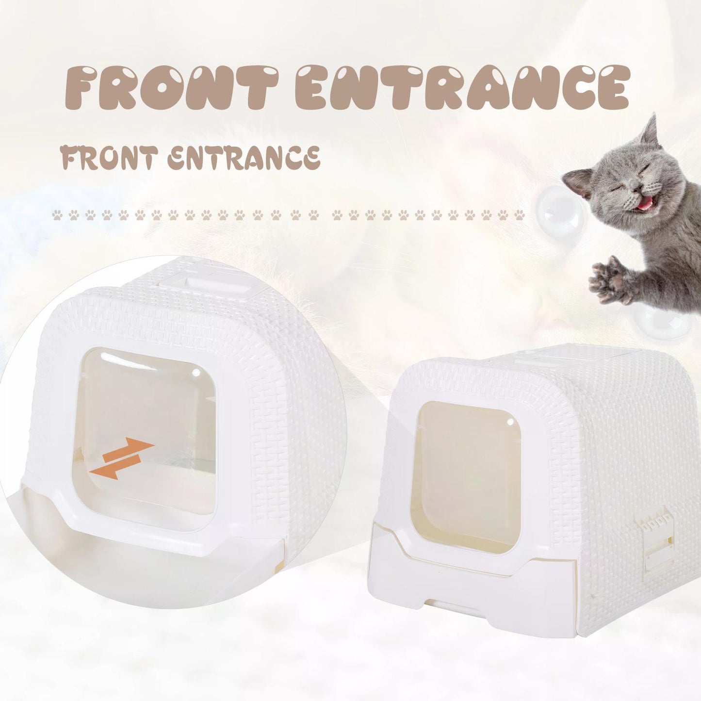 Cat Toilet, Kitty Litter Box, with Removable Tray, Fully Enclosed Design, Carry Handle White