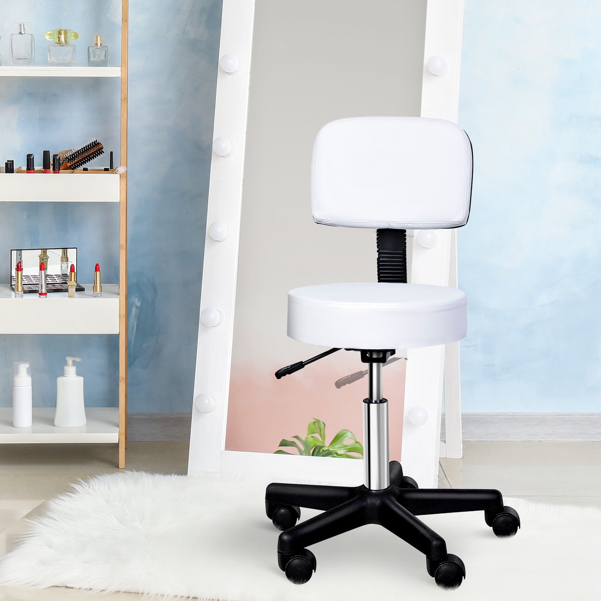 HOMCOM Massage Beauty Salon Spa Chair Stool Swivel Gas Lift Manicure Tattoo Stools Chair White 