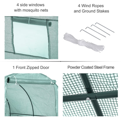 Polytunnel Greenhouse Reinforced Walk in, Steel Frame, PE, 4 Mesh Windows 2.5x2 m