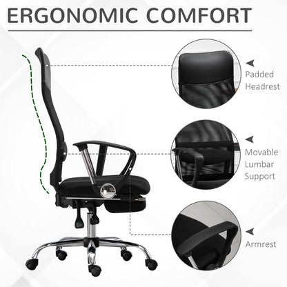 High Back Office Chair Ergonomic Mesh with Footrest Reclining Lumbar Support Headrest Black