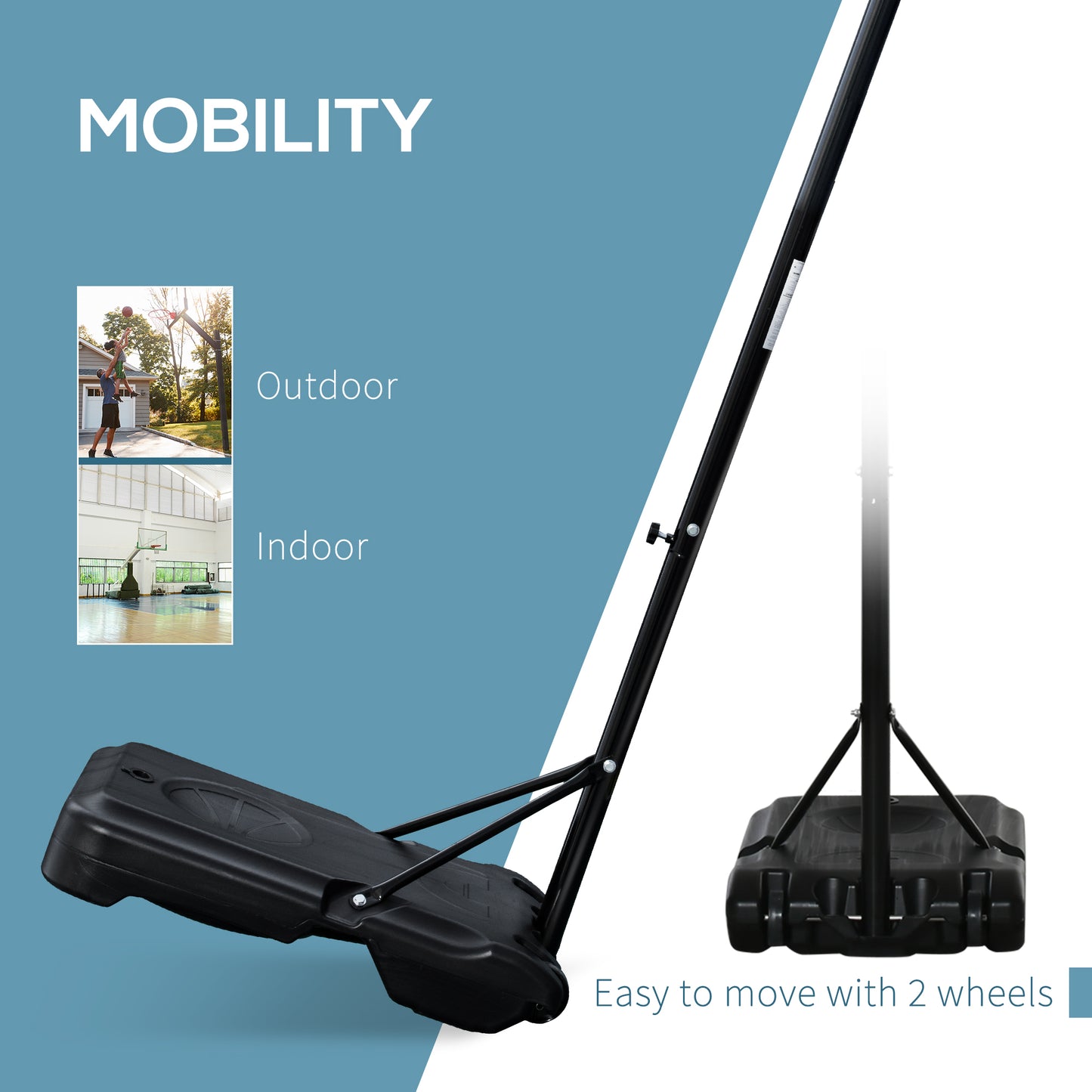 Basketball Hoop and Stand, Outdoor  Portable Sturdy Rim Adjustable Height from 258-314 cm w/ Wheels, Stable Base