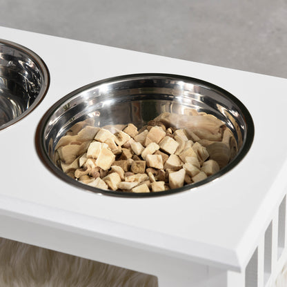 Dog Food and Water Bowl, Stainless Steel, 58.4Lx30.5Wx25.4H cm-White