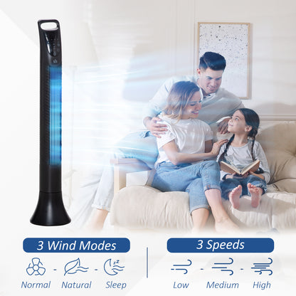 36'' Freestanding Tower Fan, 3 Speed 3 Mode, 7.5h Timer, 70 Degree Oscillation, LED Panel, 5M Remote Controller, Black