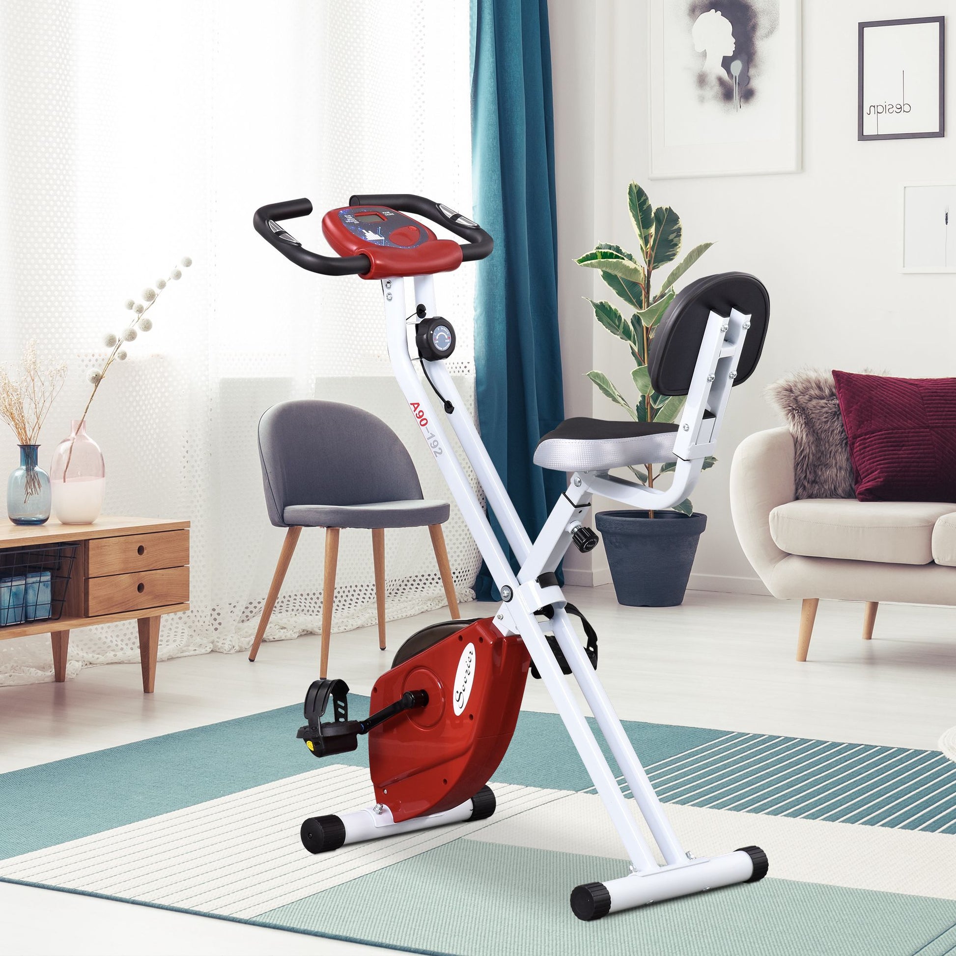 HOMCOM Foldable Exercise Bike, Steel Manual Resistance Exercise Bike w/ LCD Monitor spin exercise bike Red 