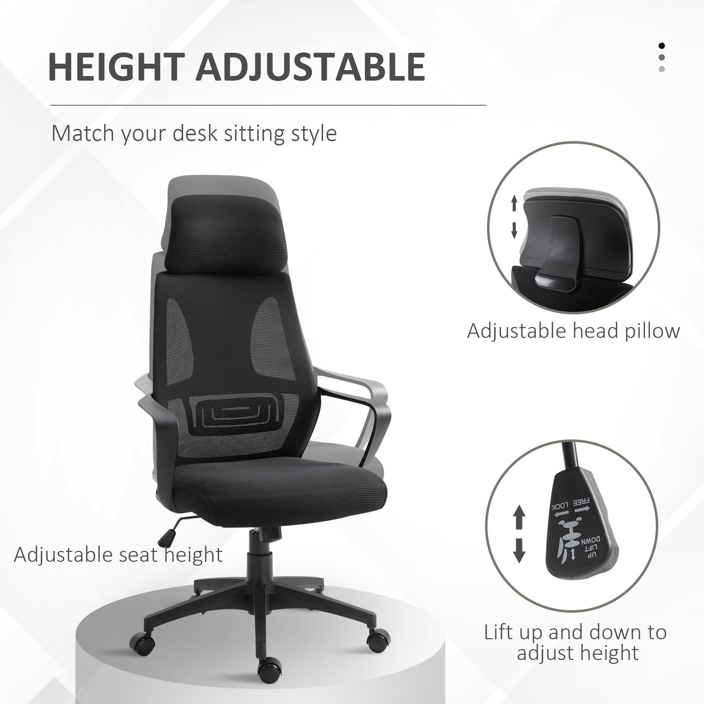 Mesh Office Chair, w/ Adjustable Headrest, 360° Swivel Black