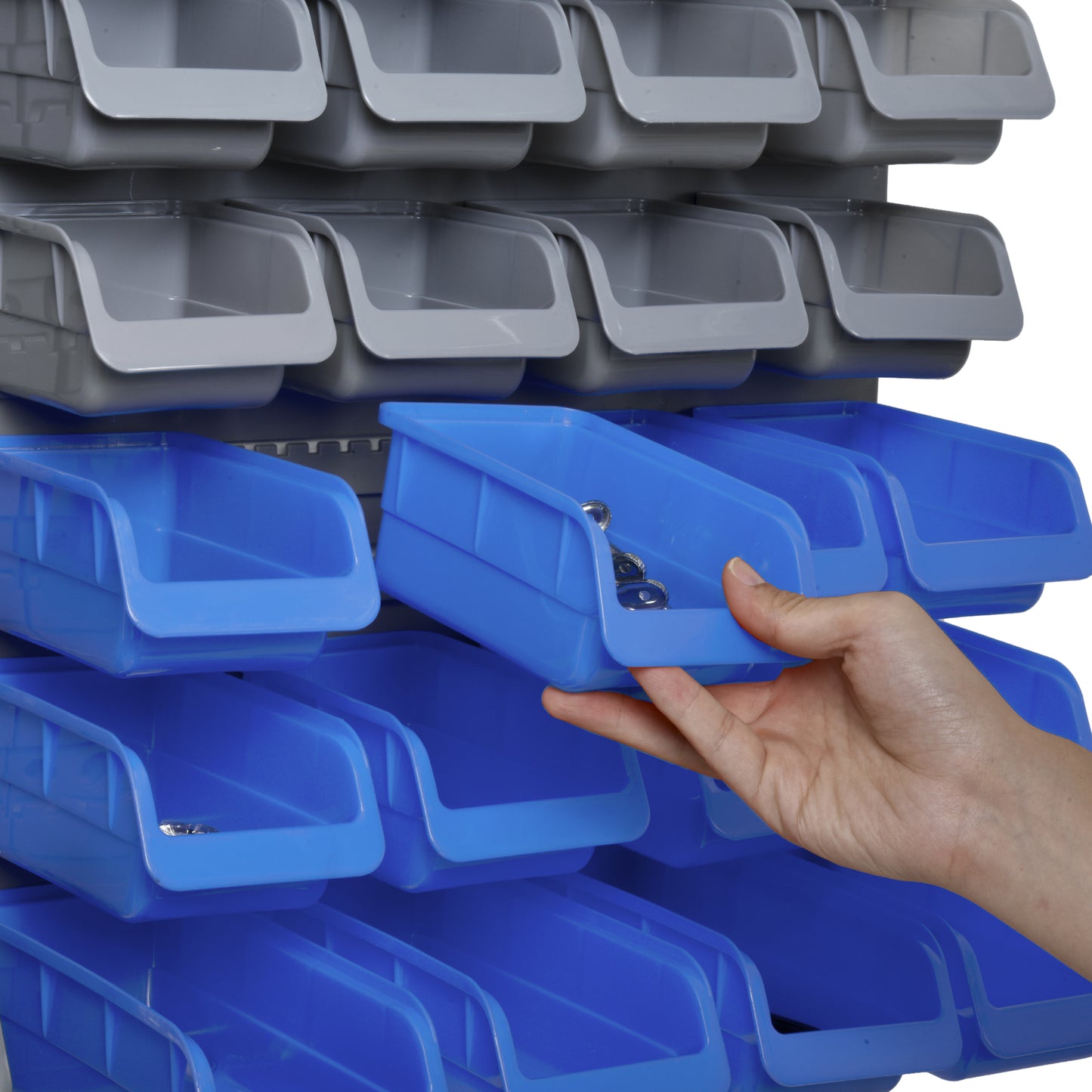 44 Piece Wall Mounted Tool Organizer Rack Kit w/ Storage Bins, Pegboard & Hooks, Blue