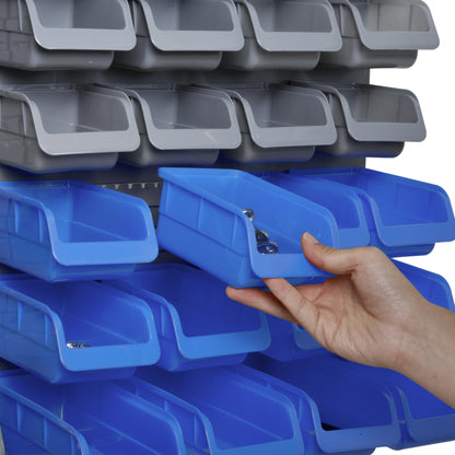 44 Piece Wall Mounted Tool Organizer Rack Kit w/ Storage Bins, Pegboard & Hooks, Blue