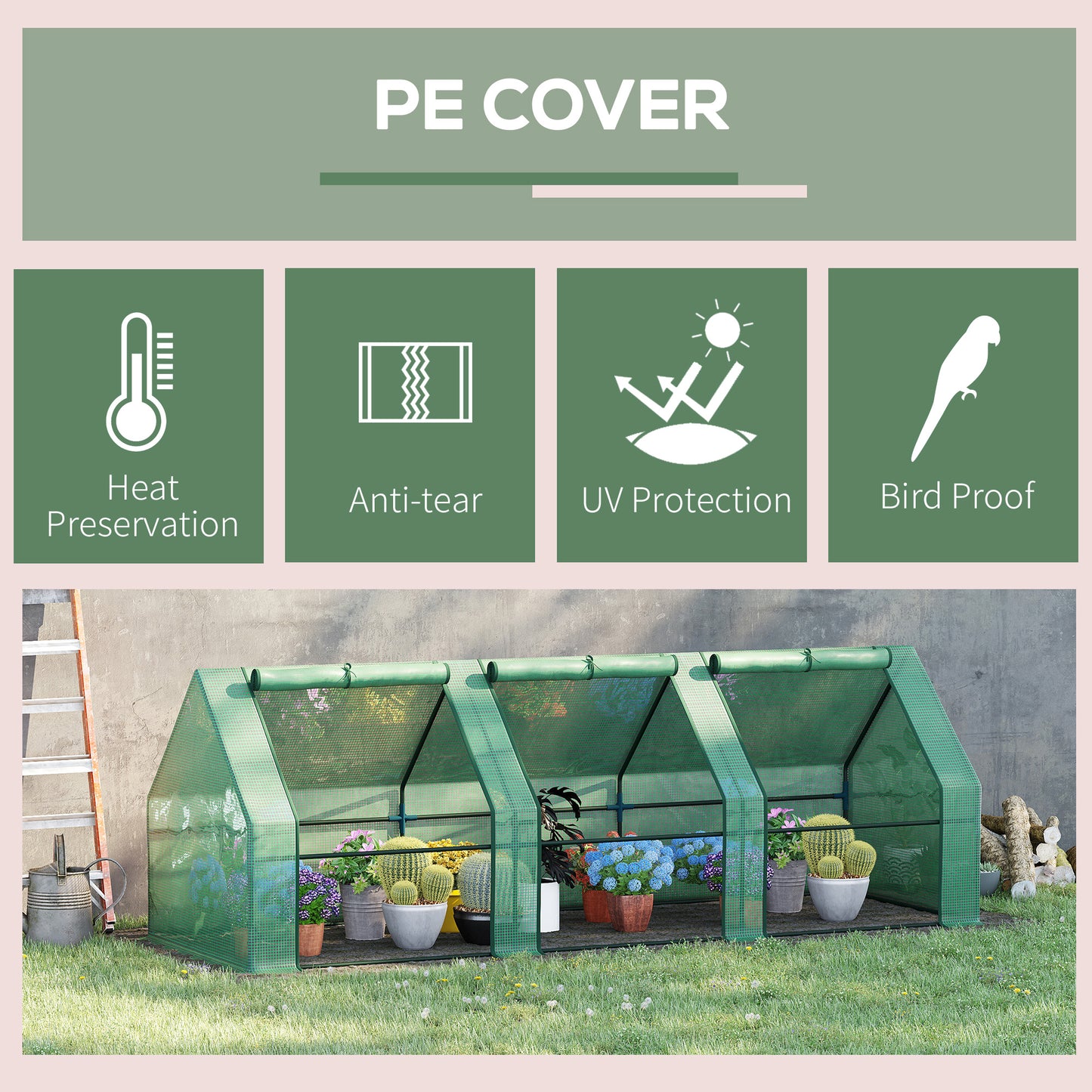 Polytunnel Greenhouse Steel Frame XS size Green Plant Grow Vegetable Flower Zipper Door Cover