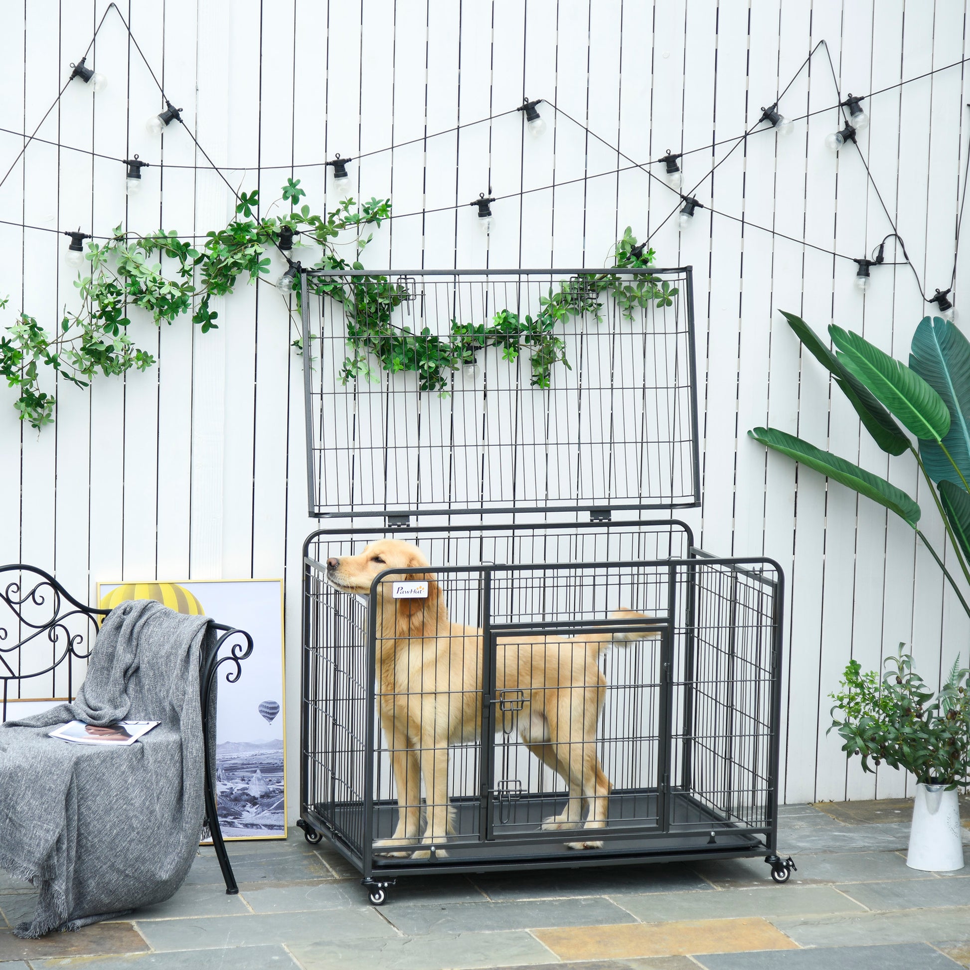 PawHut Heavy Duty Dog Crates Foldable Puppy Kennel and Cage Pet Playpen with Double Doors 