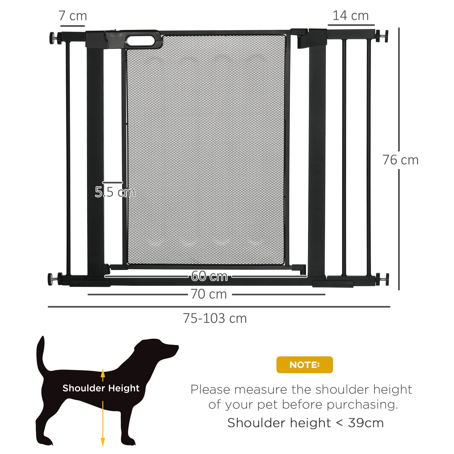 Pressure Fit Safety Gate, for Staircases, Hallways, Doorways w/ Extensions Kit, 75-103CM Adjustable Width - Black