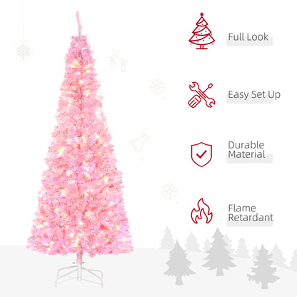 Pink Christmas Tree, 6FT Prelit Christmas Tree, Slim Artificial with Realistic Branches, Warm White LED Lights