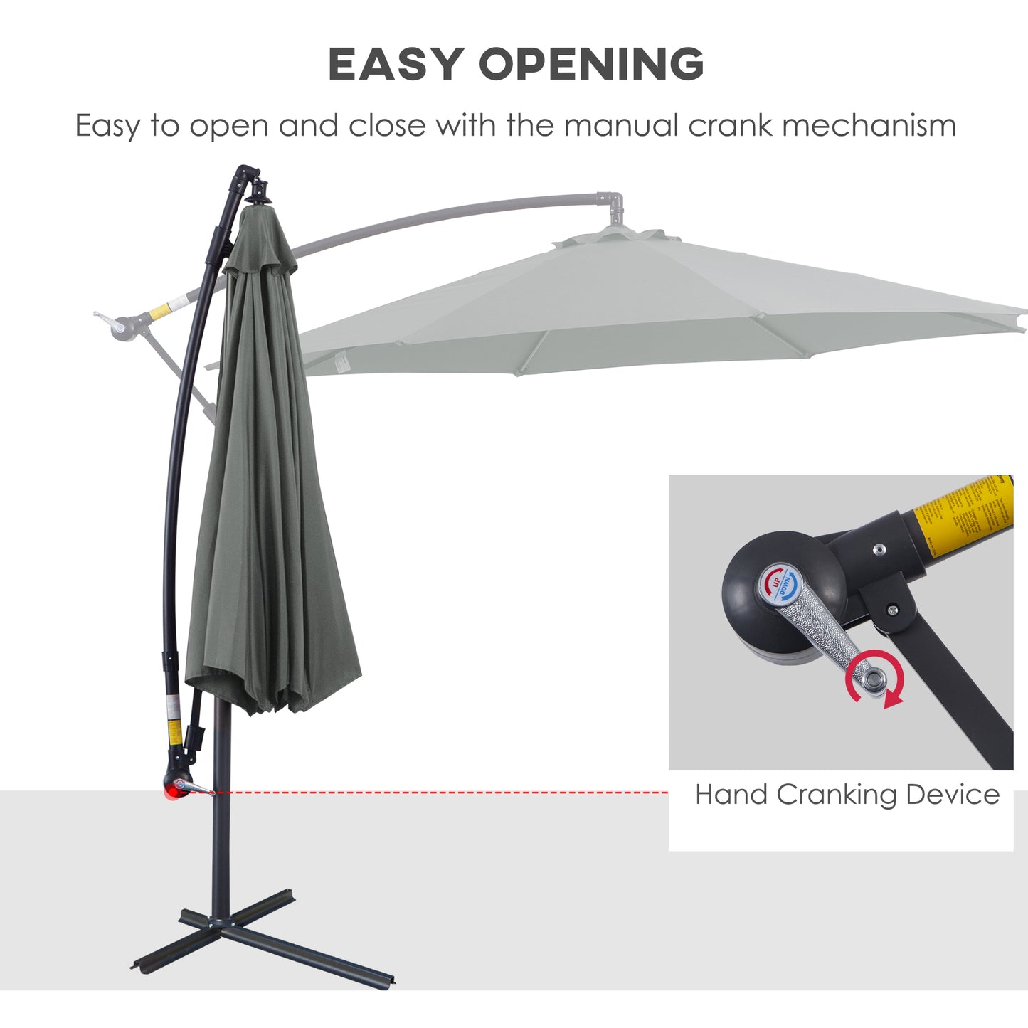 3m Cantilever Umbrella Garden Banana Parasol Patio Hanging Sun Shade - Grey