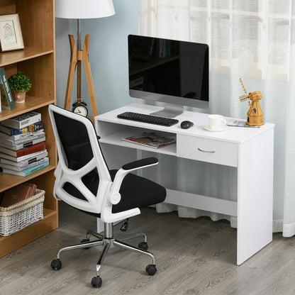 HOMCOM Modern Computer Work Desk Table Study w/ Shelf Drawer Standing Writing Station Display Stylish Storage Compact White  Aosom IE