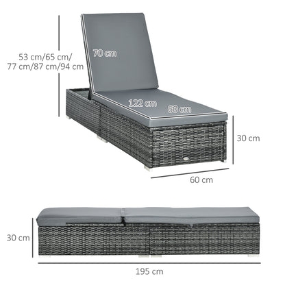 Rattan Sun Lounger Adjustable Garden Furniture Recliner Bed Chair Reclining Patio Wicker Grey