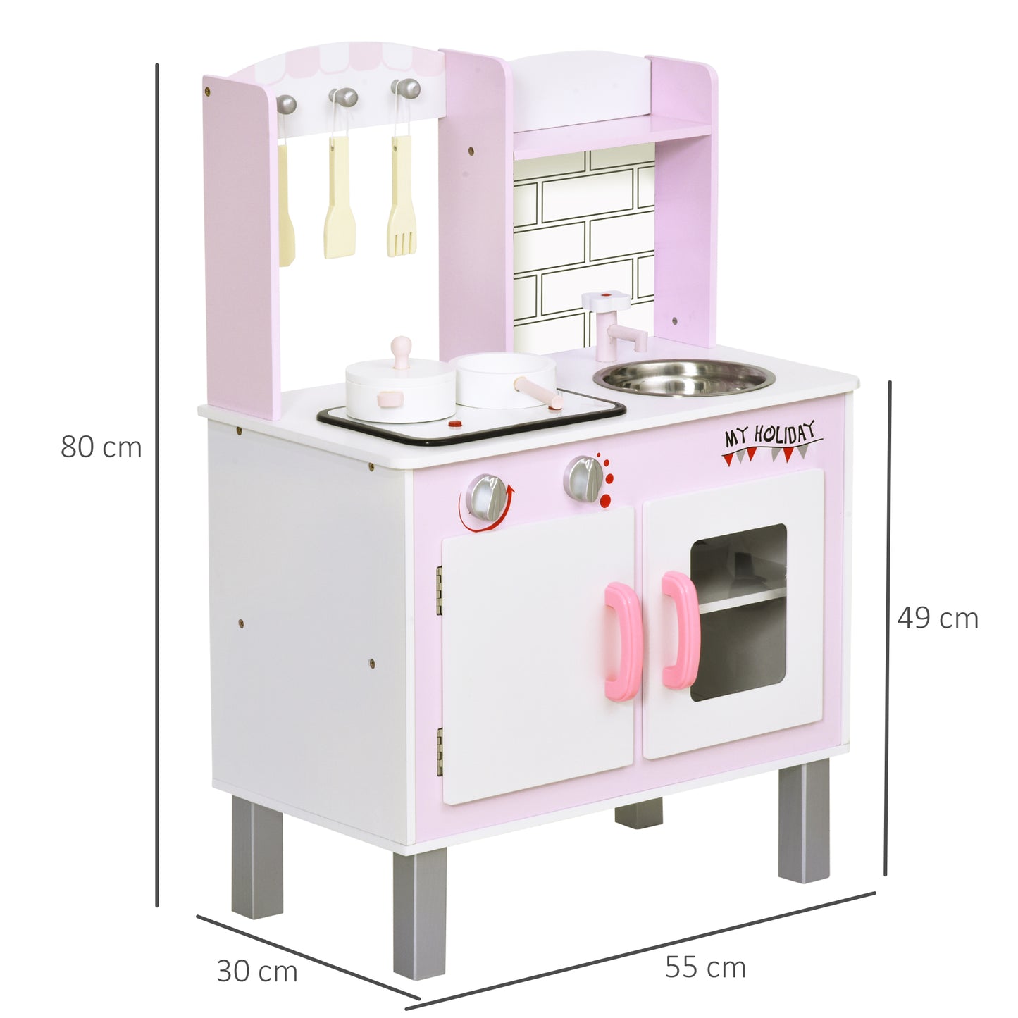 Pink Childrens Kitchen, Role Play Kitchen with Storage Space Kids Kitchen Playset for Children 3+