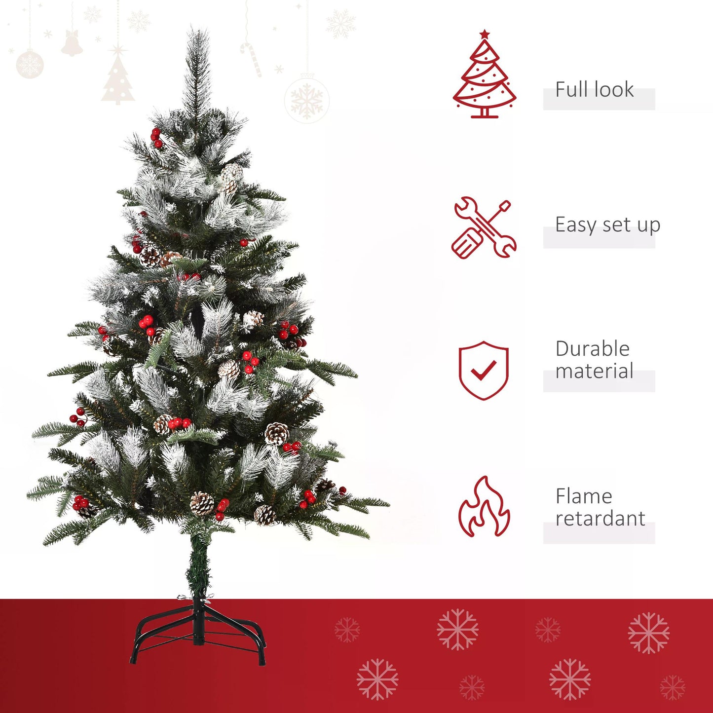 4FT Artificial Snow Dipped Christmas Tree Xmas Pencil Tree Holiday Home Party Decoration with Foldable Feet