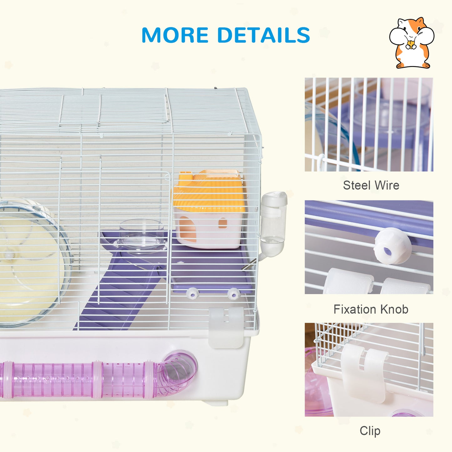 Hamster House, 2 Tier, Gerbil Rodent House Small Animal Habitat w/Exercise Wheels Tunnel Tube Water Bottle Dishes Ladder, White