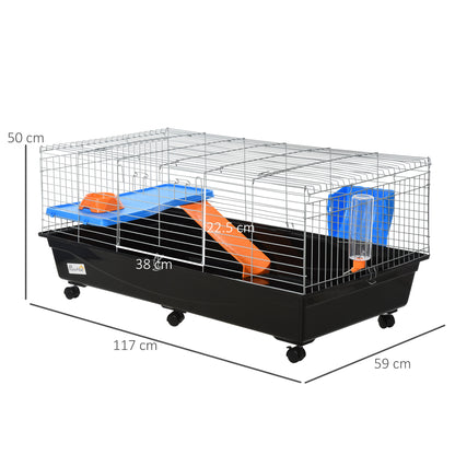 Steel Medium 2-Tier Small Animal Cage w/ Accessories Blue/Orange