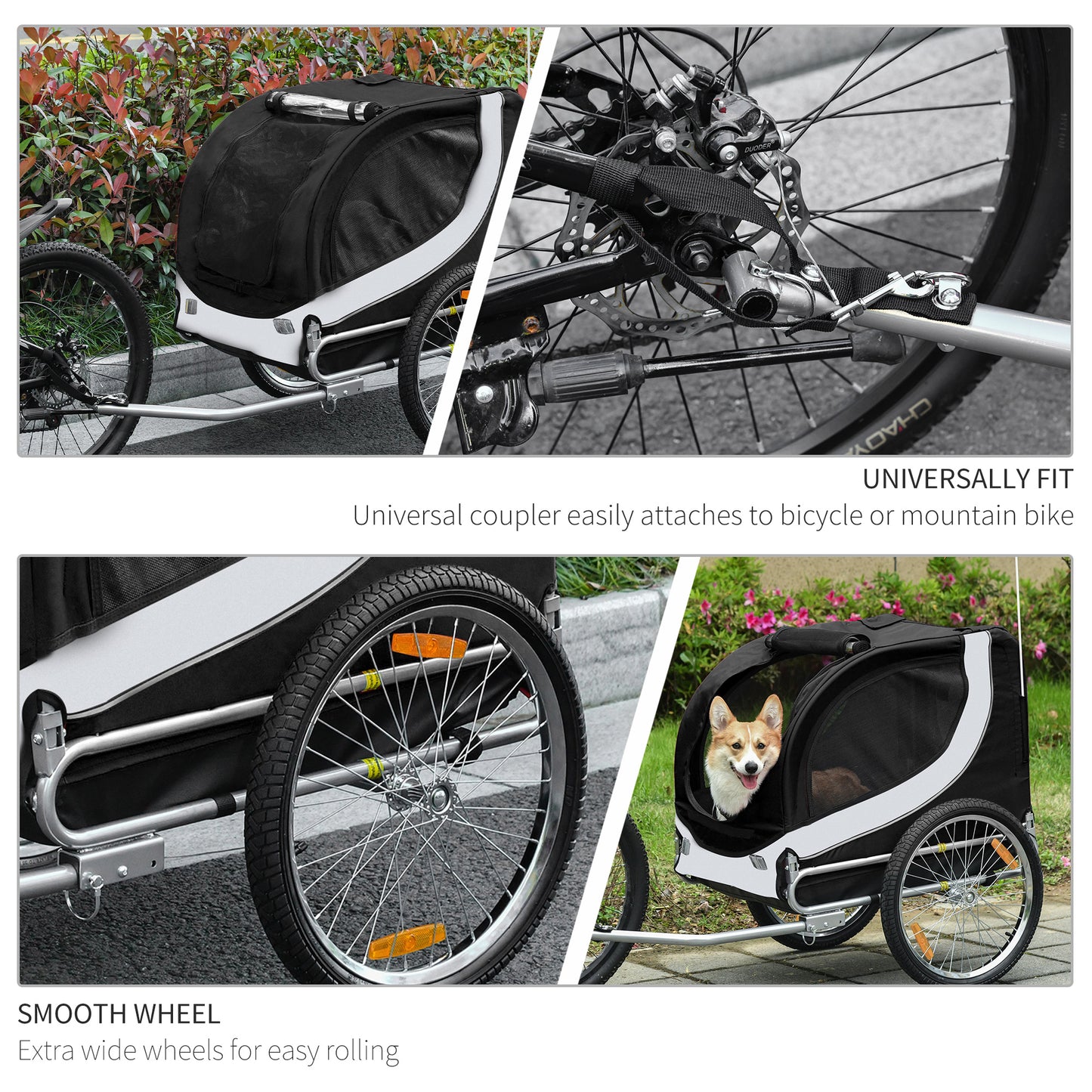 Dog Bike Trailer, Folding,  Pet Bicycle Jogger Travel Carrier-Black & White