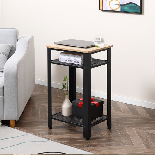 HOMCOM Industrial-Style Boxy Side Table 3 Layer 2 Shelves Storage Display w/ Metal Frame Stylish On-Trend Bedside End Table 