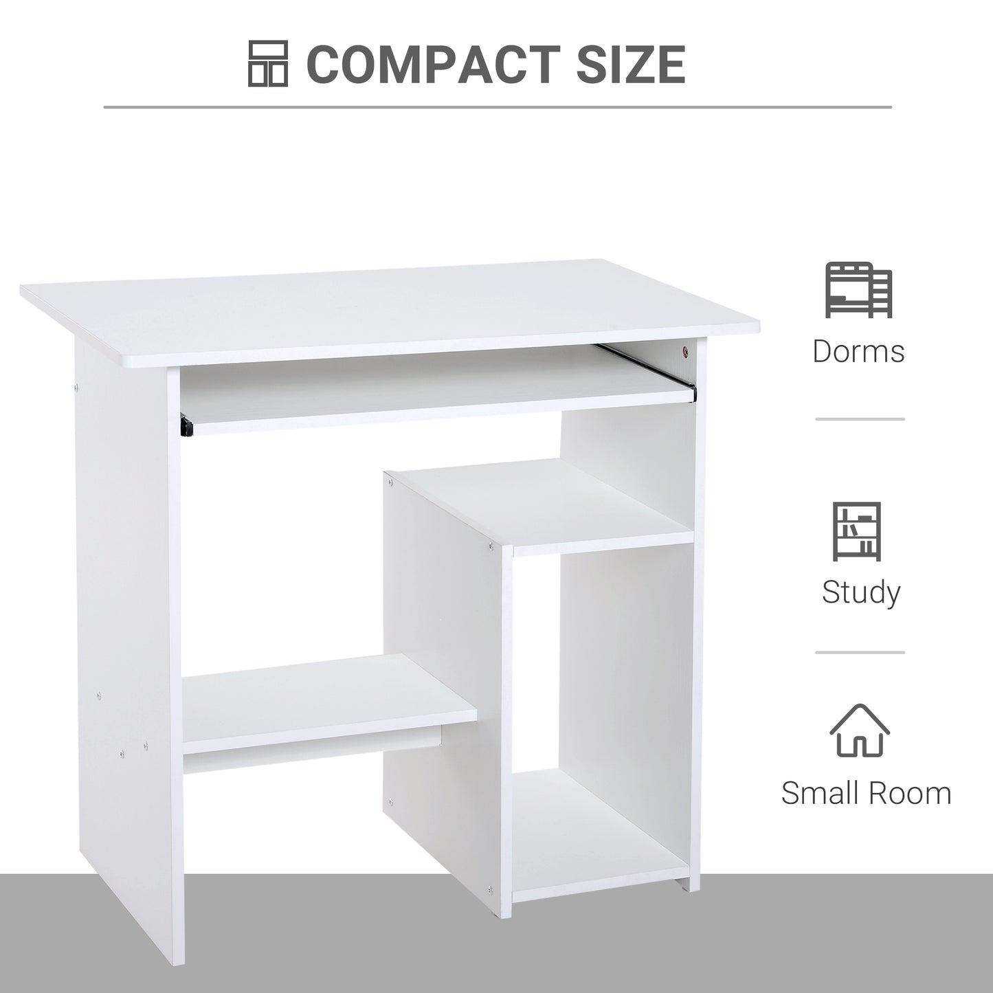 Homcom White Computer Desk, Wooden Keyboard Tray Storage Shelf  Desk With Shelf Corner Study Desks Work From Home Desk