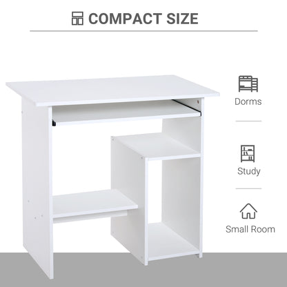 Homcom White Computer Desk, Wooden Keyboard Tray Storage Shelf  Desk With Shelf Corner Study Desks Work From Home Desk