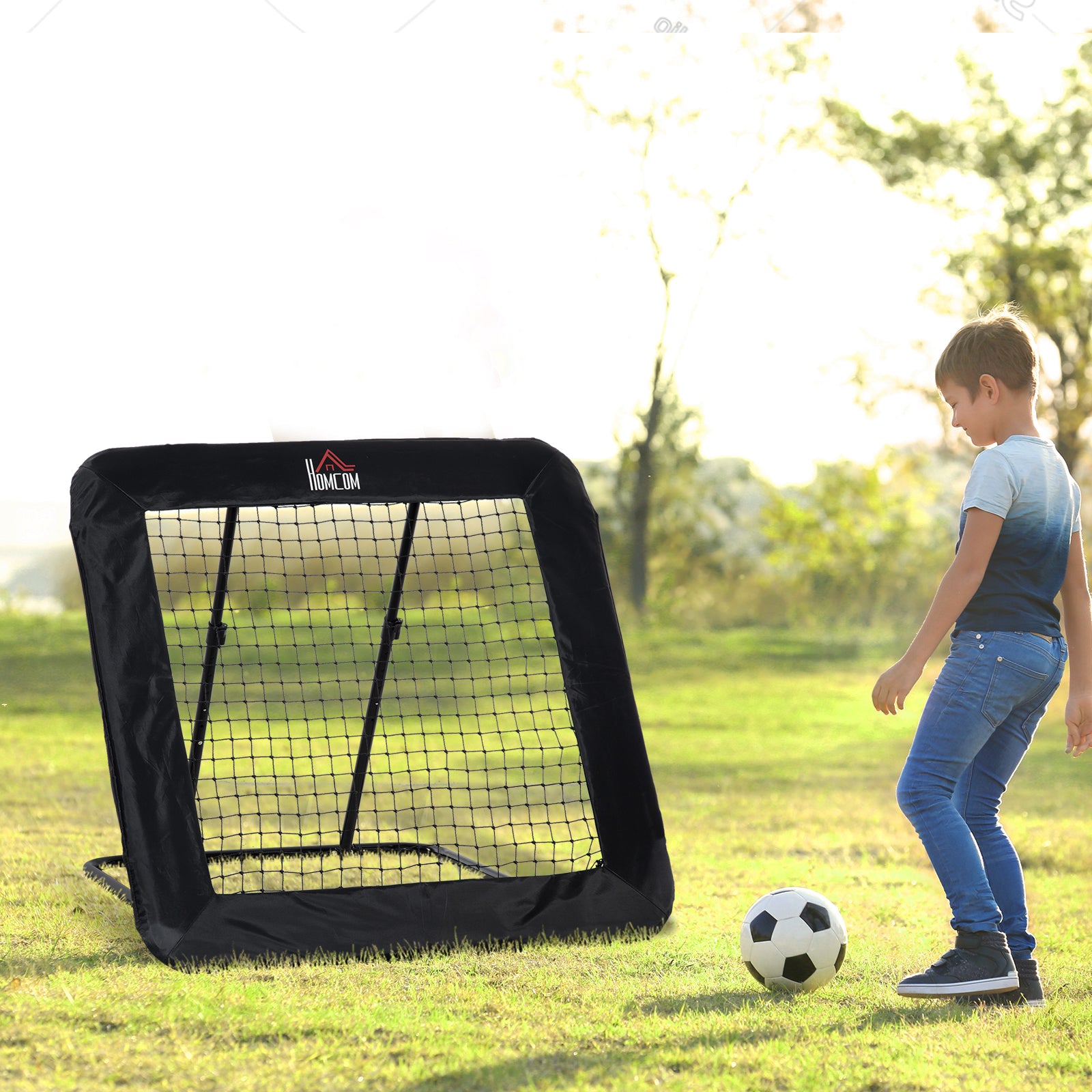 HOMCOM Soccer Rebound Net, Adjustable Angle Pitch Back Training Rebounder Net, Target Goal w/ Quick Folding Design