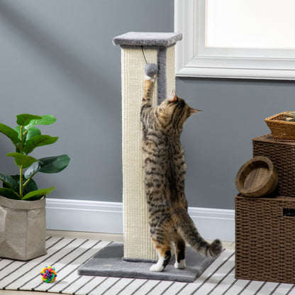 81cm Cat Scratcher, Vertical Full Scratcher with Natural Sisal Rope, Hanging Ball and Soft Plush, Grey