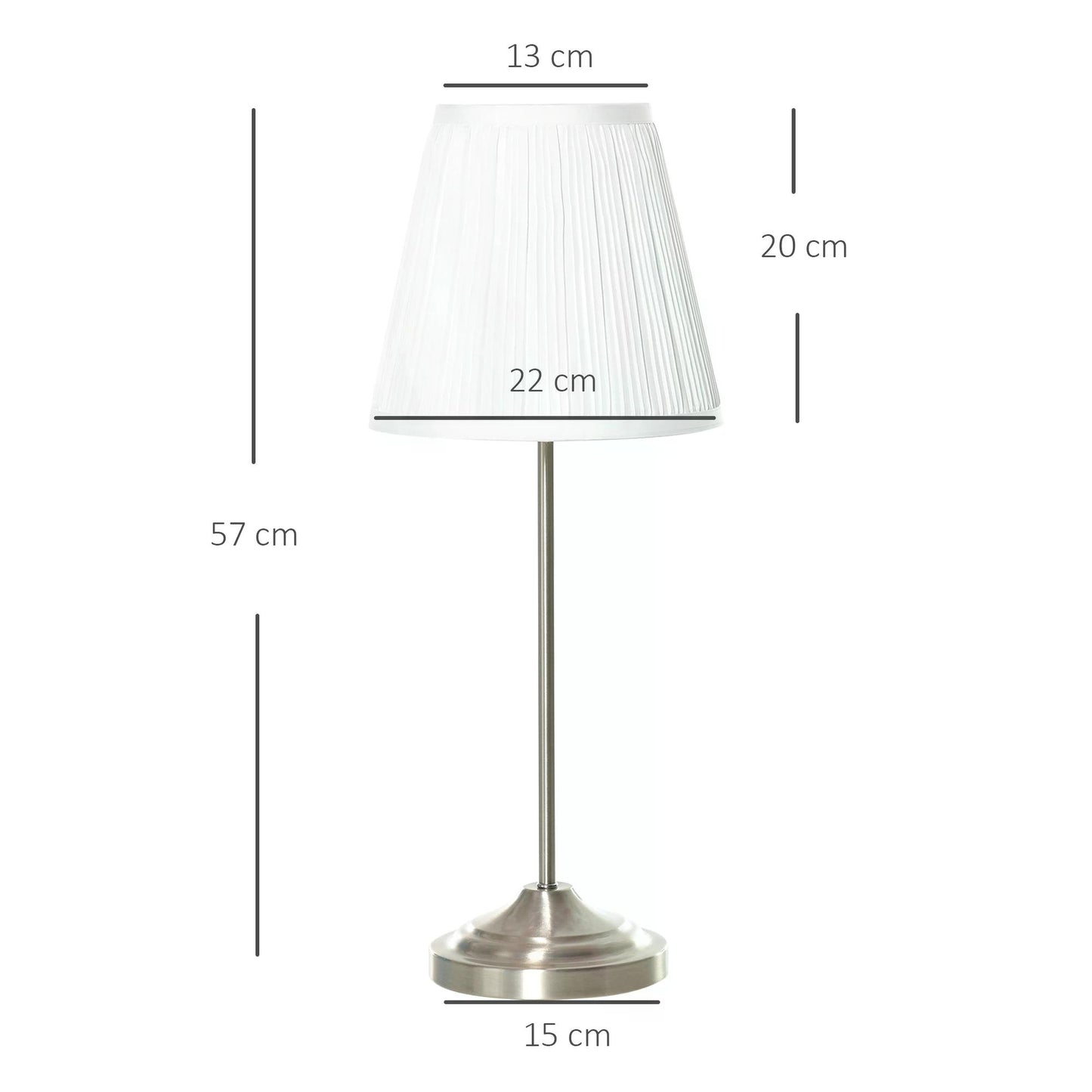 Bed Side Lamp,  Modern Table Lamp, Bedside Lamp with Pleated Fabric Lampshade and Metal Base, Home Lighting White and Silver