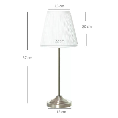 Bed Side Lamp,  Modern Table Lamp, Bedside Lamp with Pleated Fabric Lampshade and Metal Base, Home Lighting White and Silver