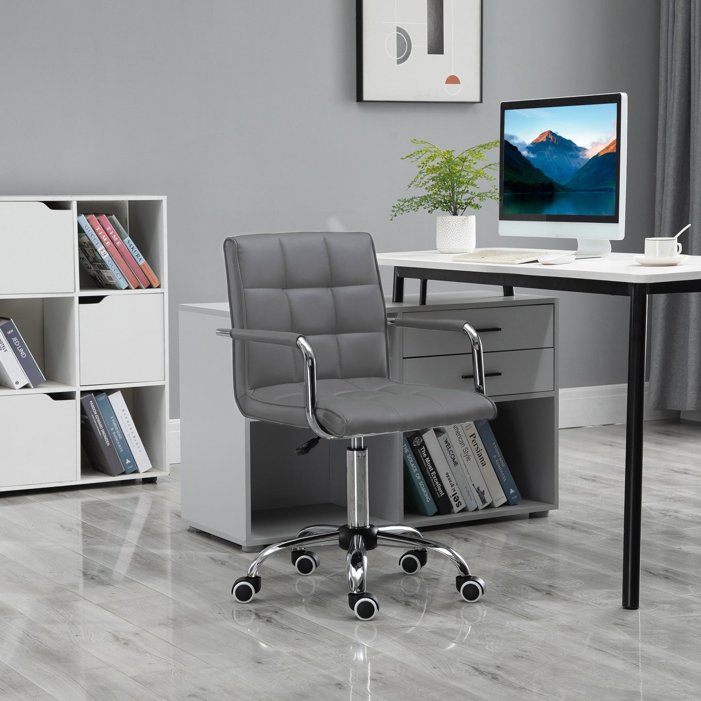 Vinsetto Mid Back Swivel Office Chair Computer Chair with Arm, Wheels, Adjustable Height, Grey 