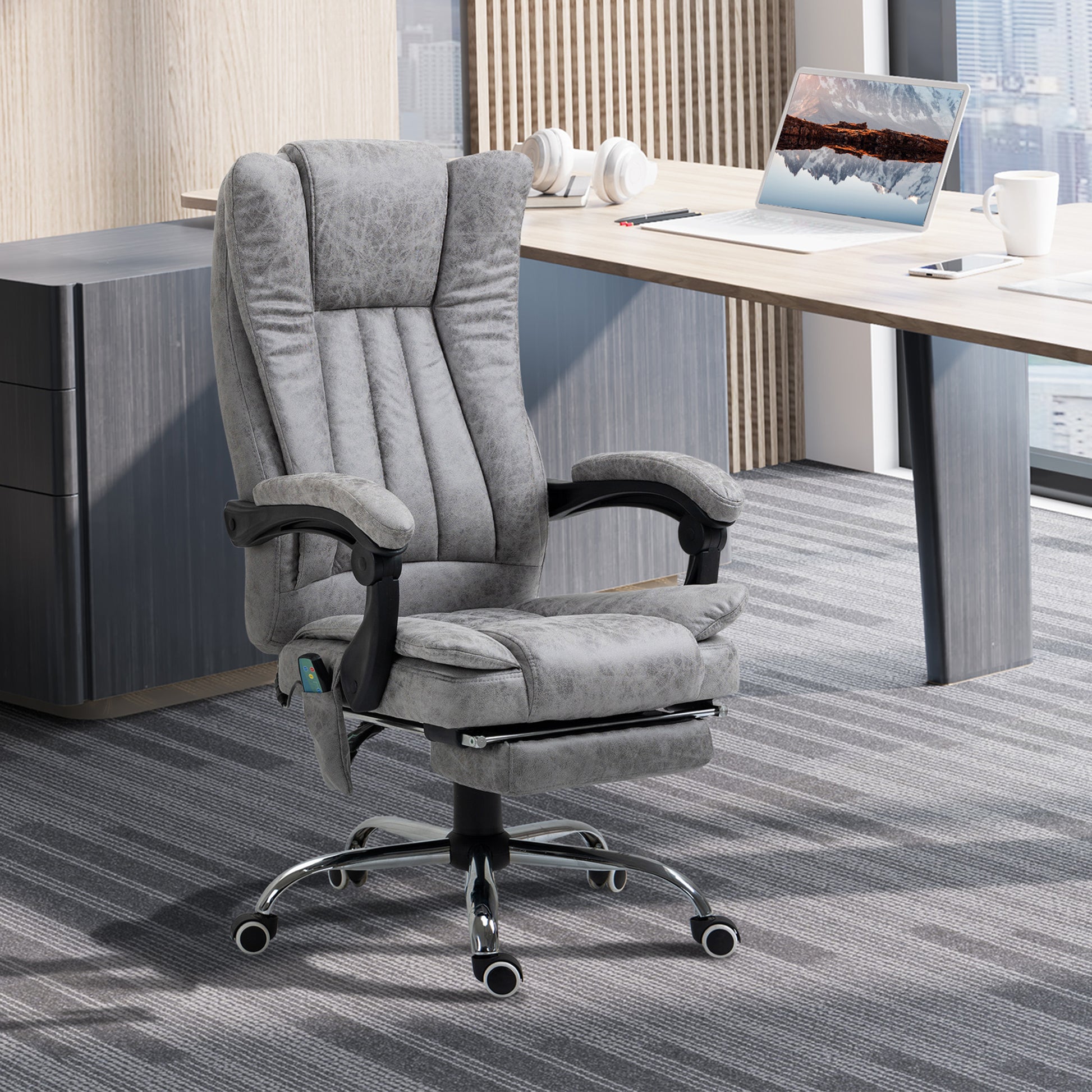 Vinsetto Executive Office Chair, Massage Office Chair, Office Chair,  w/Footstool, 135° Reclining, 360° Swivel, 6-point Massage, Grey 