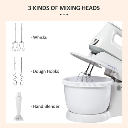 Electric Stand and Hand Blender with 6 Speed, Electric Hand Whisk, 3.4 Litre Mixing Bowl, Whisk, Dough Hooks and Beater