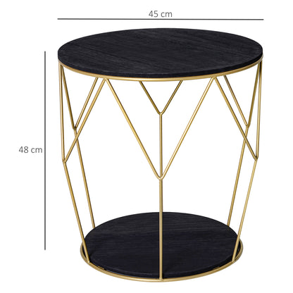 Metal Coffee Table, Gold Round, w/ Storage Sofa End Side Coffee Table Bedroom - Black