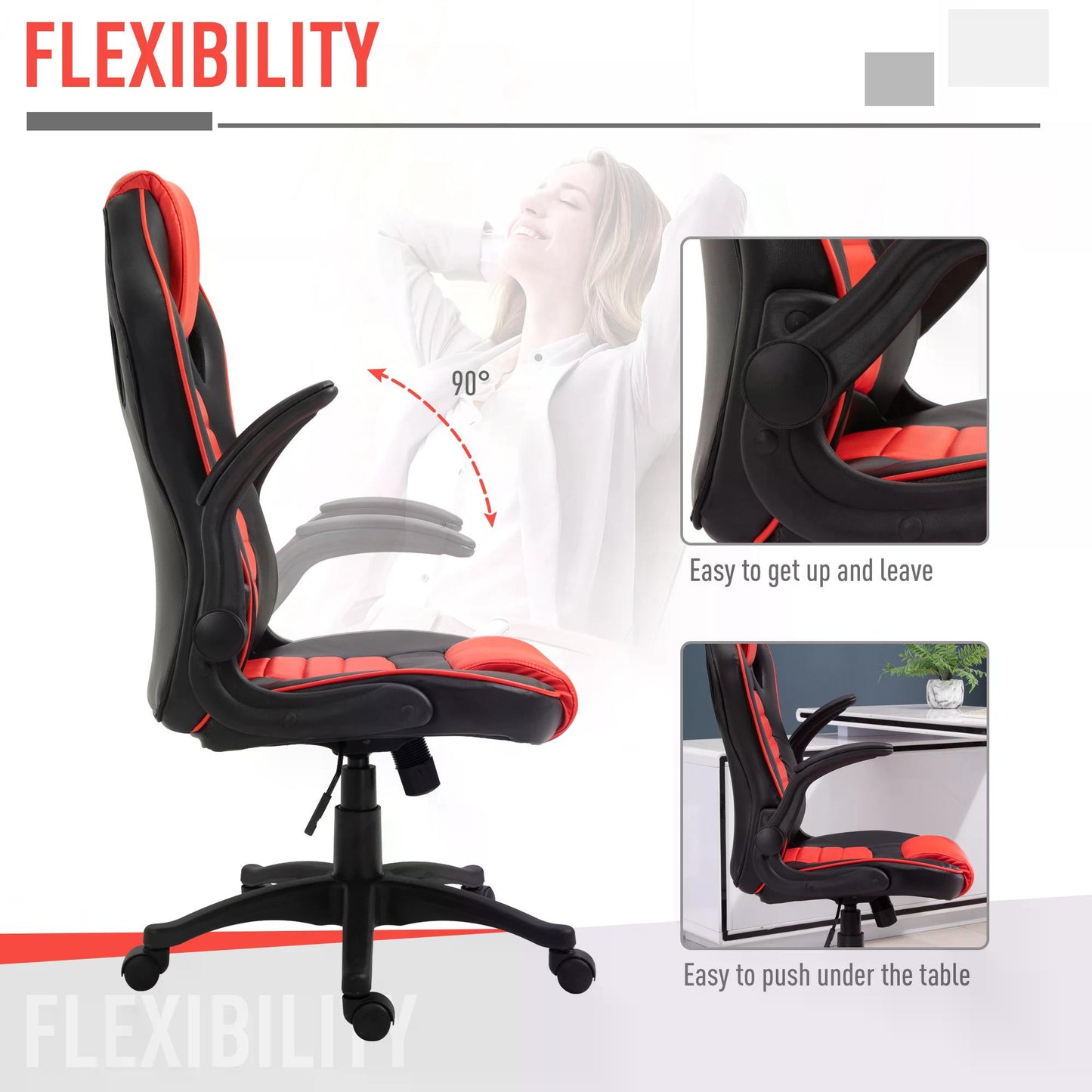 Home Office Video Game Racing Chair Swivel High Back Ergonomic Tilt Design Flip-up Armrest Height Adjustable Free Moving