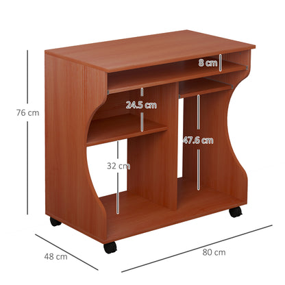 Homcom PC  Desk on Wheels, 80L x 48D x 76H (cm), Cherry And Wood