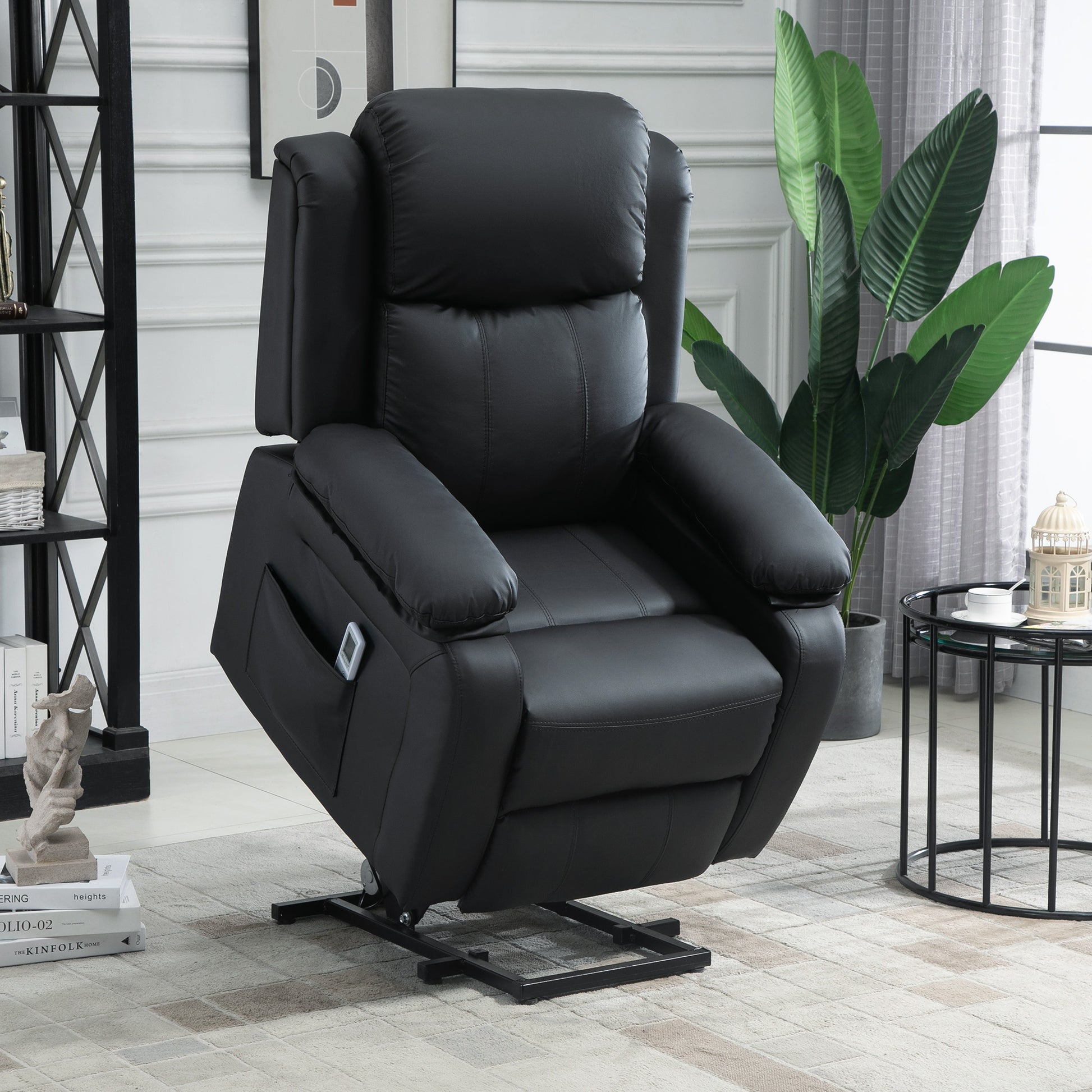 HOMCOM Electric Armchair for Elderly, Leather, w/ Remote Control, Footstool, Black 