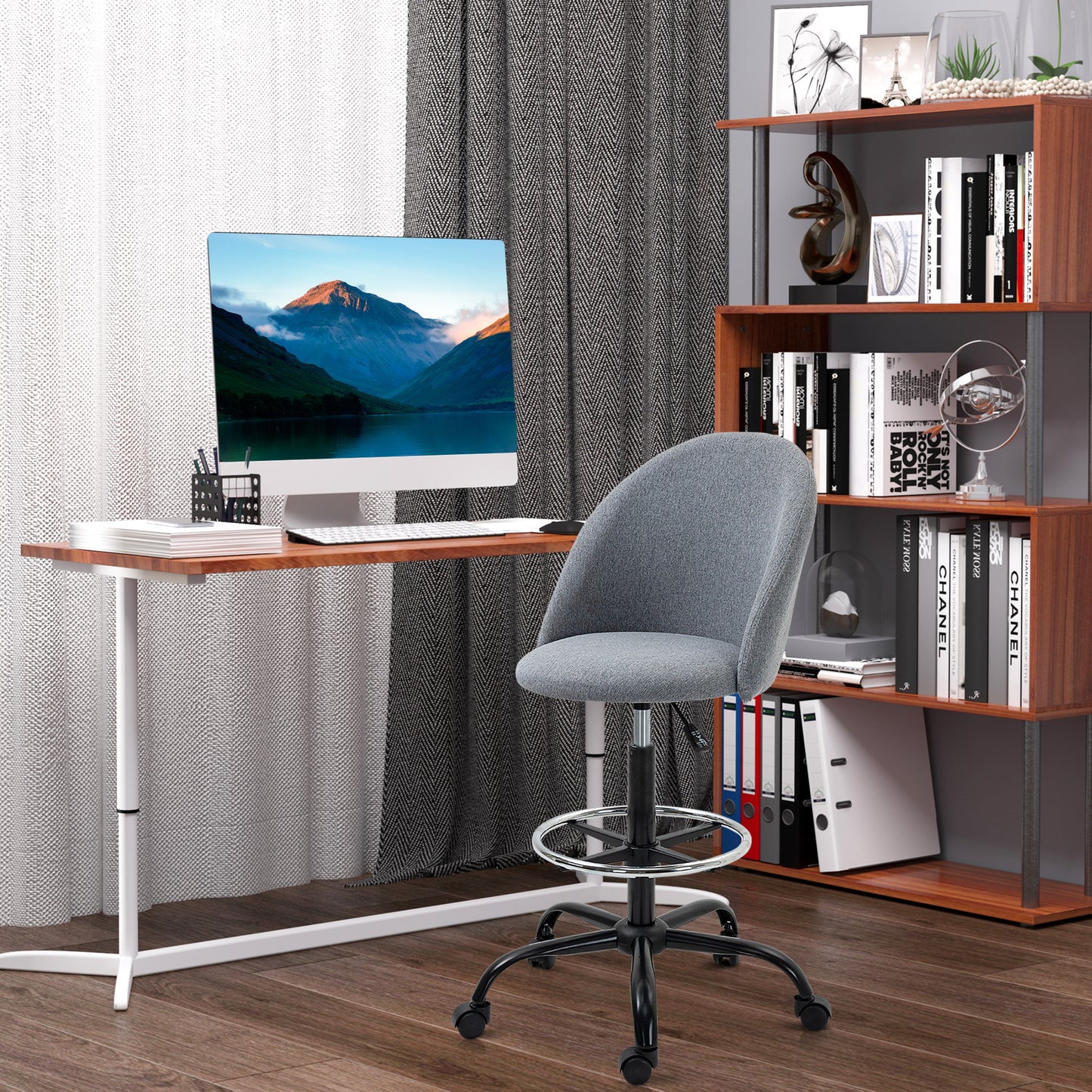 Vinsetto Small Desk Chair, Standing Desk Chair, Swivel, Armless with Footrest Grey